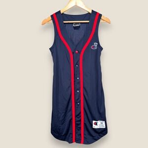 Champion Mesh Jersey Dress Crown Logo Navy Red‎ Trim Sleeveless Women Size Small